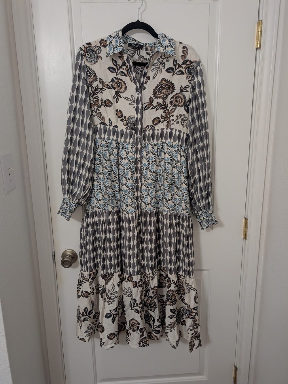 GIGO USA Patchwork Floral Tiered Midi Maxi Dress Boho Size M
